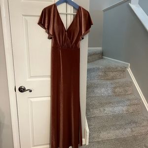 Jenny Yoo Collection gown, Size 0, rust velour fabric, simple elegance